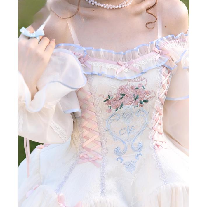 甘ロリ ワンピース のみ パステルカラー ひざ下丈 ノースリーブ