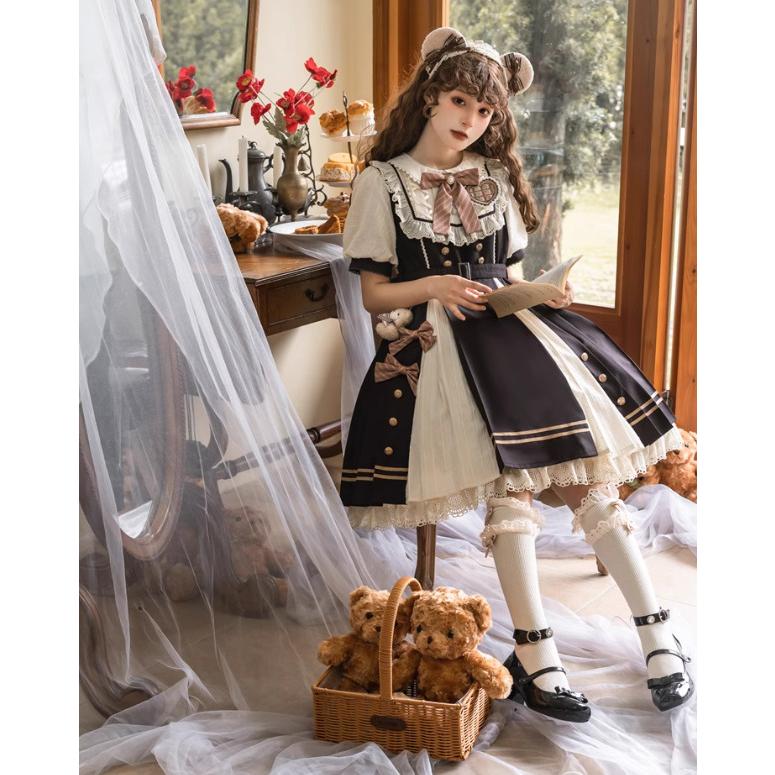 甘ロリ 半袖ワンピース のみ 2タイプ フリル リボンタイ付き 半袖