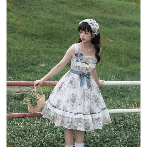 甘ロリ ジャンパースカート のみ 2色 花柄 お花 フリル 膝丈 ひざ丈