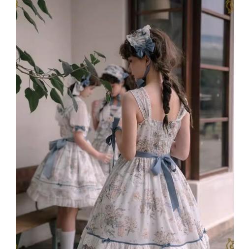 甘ロリ ジャンパースカート のみ 2色 花柄 お花 フリル 膝丈 ひざ丈