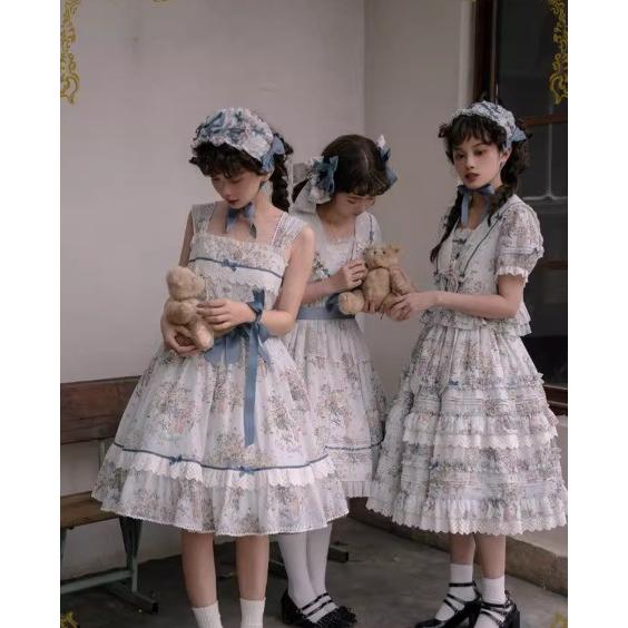 甘ロリ ジャンパースカート のみ 2色 花柄 お花 フリル 膝丈 ひざ丈