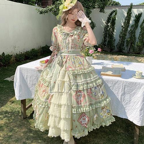 納期40日】ロリータファッション ワンピース ポケット付き 花柄 お花