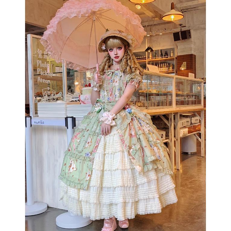 納期40日】ロリータファッション ワンピース ポケット付き 花柄 お花