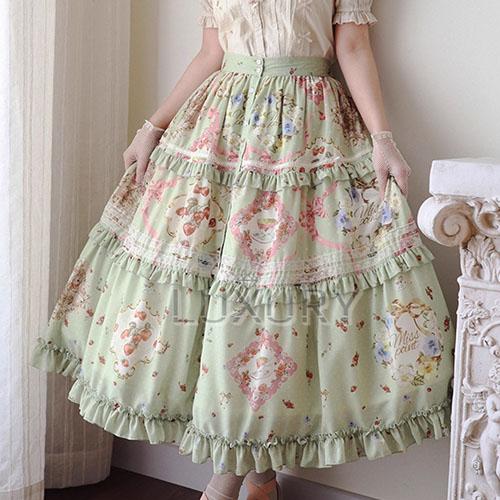 納期40日】ロリータファッション スカート のみ 花柄 お花 フリル