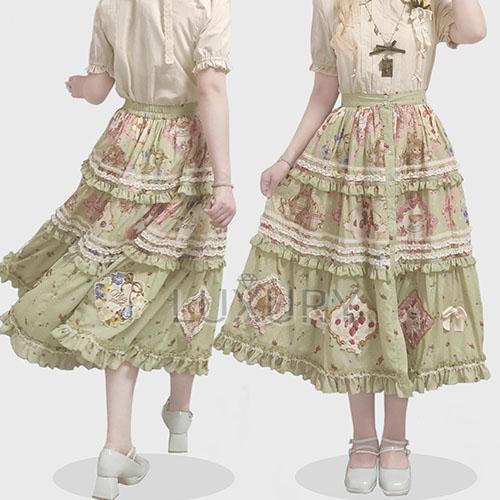 納期40日】ロリータ スカート のみ 花柄 お花 アップリケ フリル