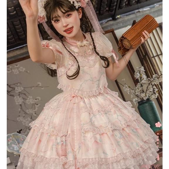 華ロリ 中華ロリ ワンピース のみ 花柄 お花 ミニ丈 ショート丈