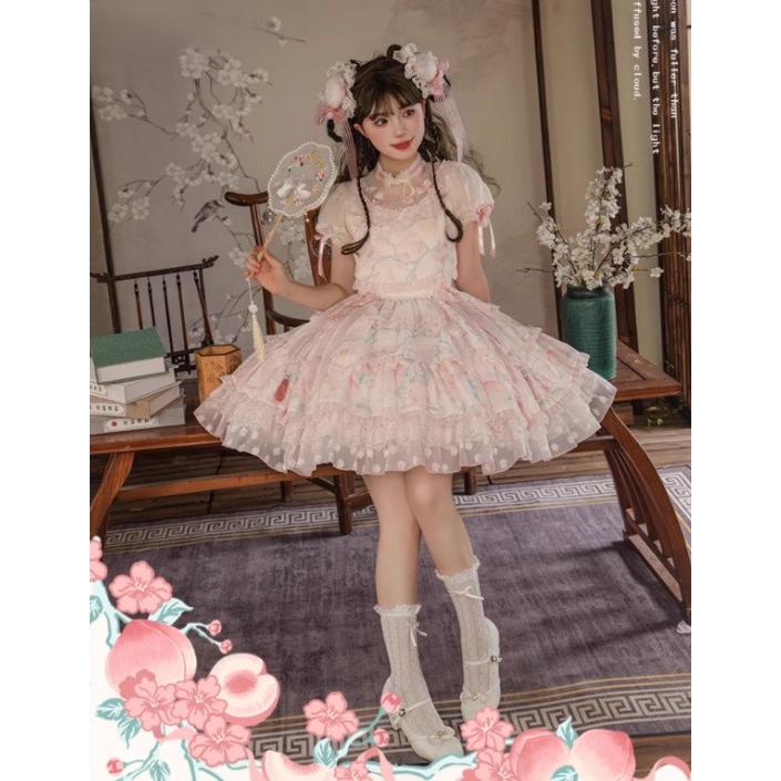 華ロリ 中華ロリ ワンピース のみ 花柄 お花 ミニ丈 ショート丈 膝上