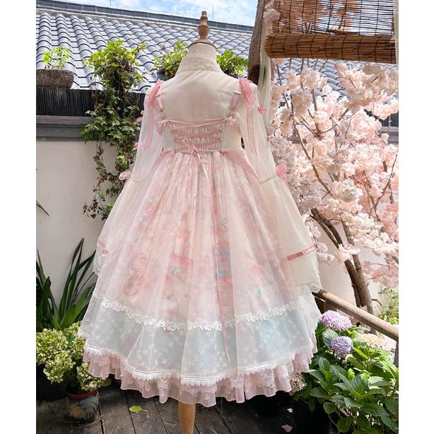 華ロリ 中華ロリ ジャンパースカート のみ ハイウエスト 花柄 お花 膝