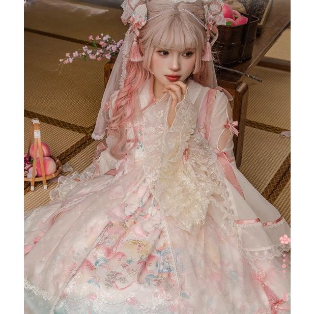 華ロリ 中華ロリ ジャンパースカート のみ ハイウエスト 花柄 お花 膝