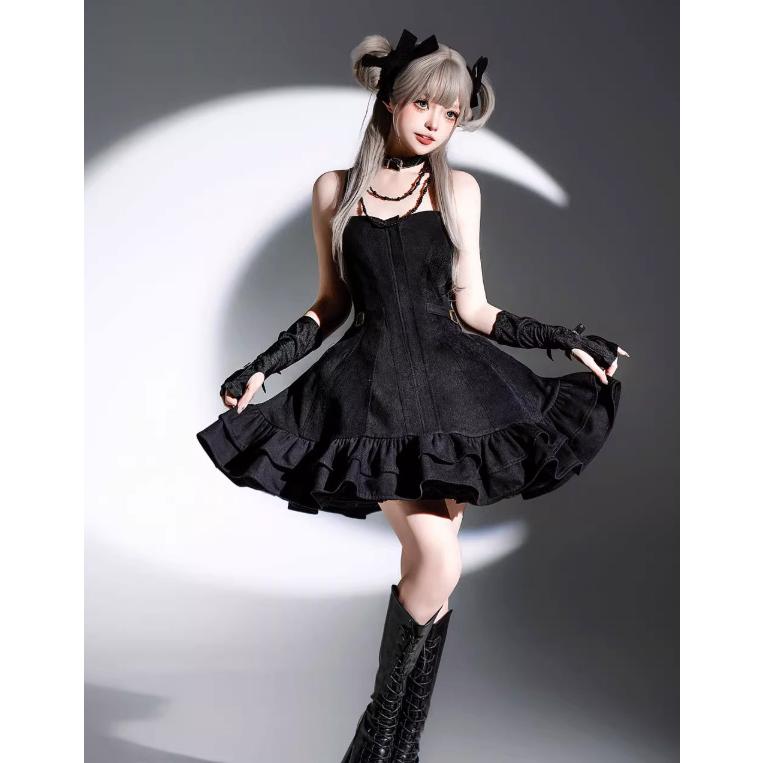 スチームパンク steampunk ジャンパースカート のみ パイソン柄 デニム