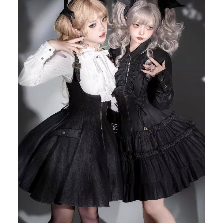 スチームパンク steampunk デニム ジャンパースカート のみ ミニ丈