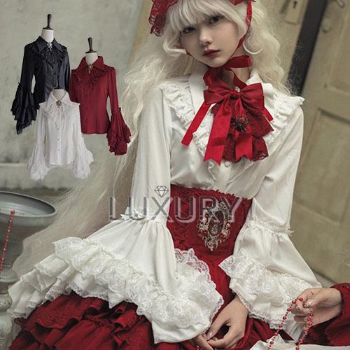 ロリータファッション ゴスロリ ブラウス のみ 3色 フリル 長袖 姫袖