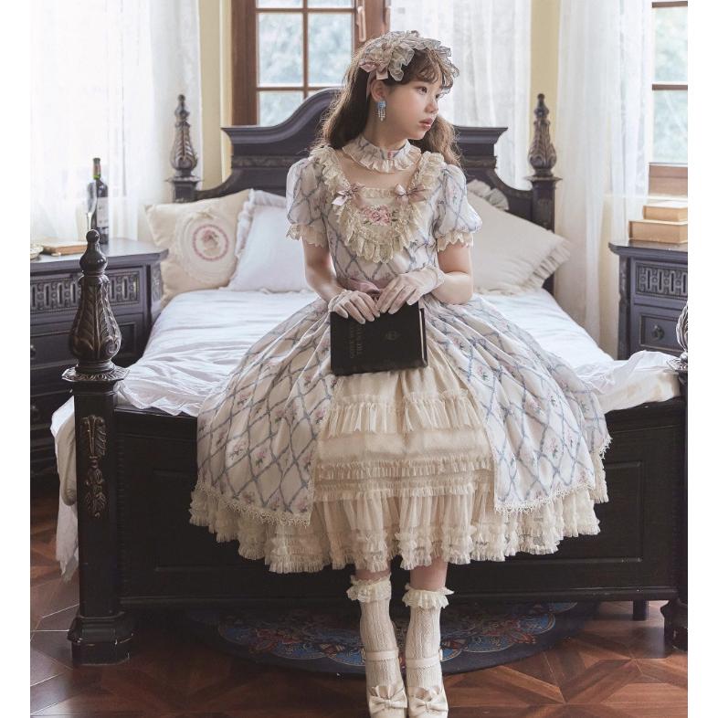 甘ロリ ワンピース + ペチコート チョーカー 3点セット 花柄 お花