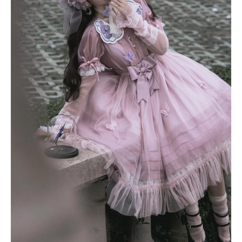 ロリータファッション 甘ロリ ワンピース のみ 4色 ひざ下丈 ミモレ丈