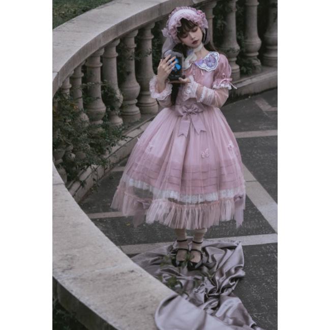 ロリータファッション 甘ロリ ワンピース のみ 4色 ひざ下丈 ミモレ丈