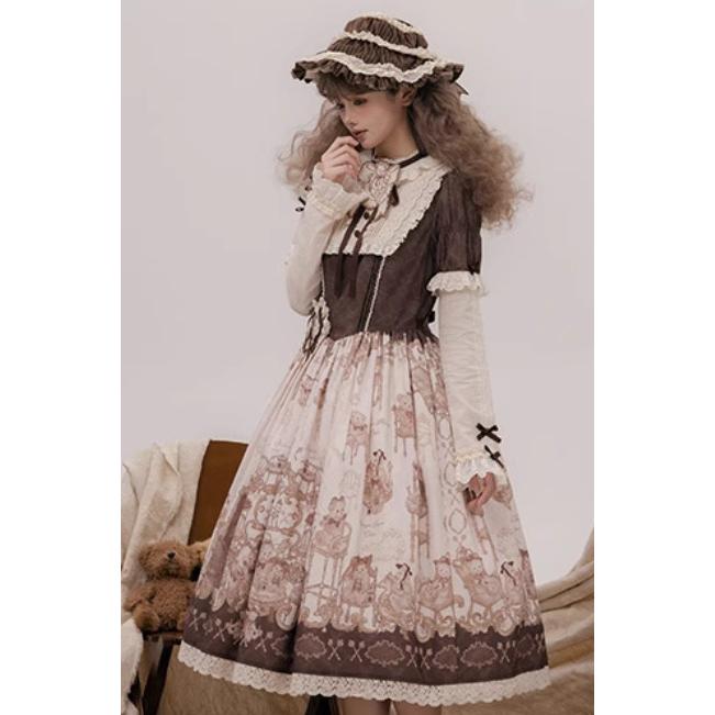 甘ロリ ワンピース のみ 童話風 くまさん クマちゃん クマさん 長袖