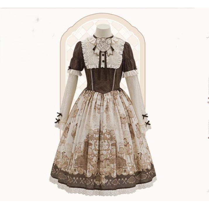 甘ロリ ワンピース のみ 童話風 くまさん クマちゃん クマさん 長袖