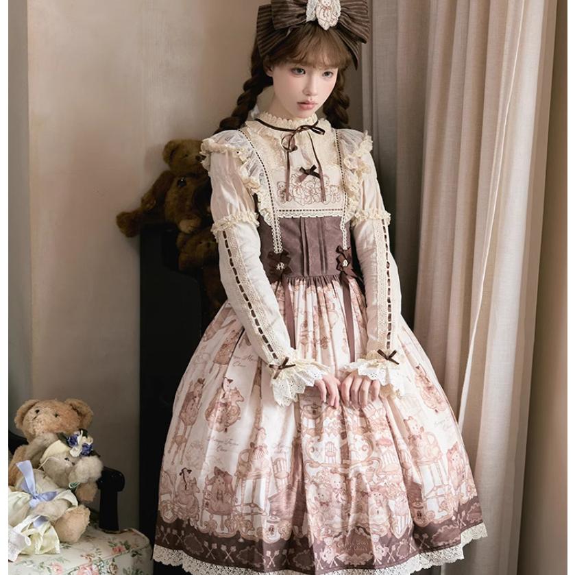 甘ロリ ブラウス のみ 童話風 フリル 立ち襟 ハイネック 長袖 お嬢様