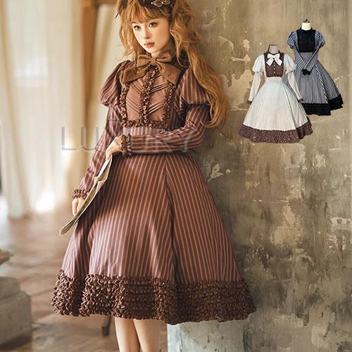 美品❣️リボンブローチ付きワンピース 納期40日】クラロリ ワンピース +リボンブローチ のみ チョコレート