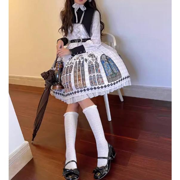 d*2様 ゴシック　ロリータ　ワンピース ロリータファッション ワンピース + 付け襟 ウエストベルト付き 彩色