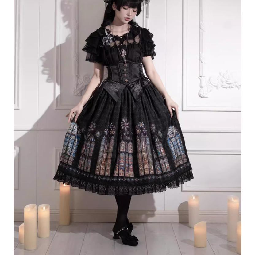 ロリータファッション スカート + コルセット付き 彩色 ステンドグラス