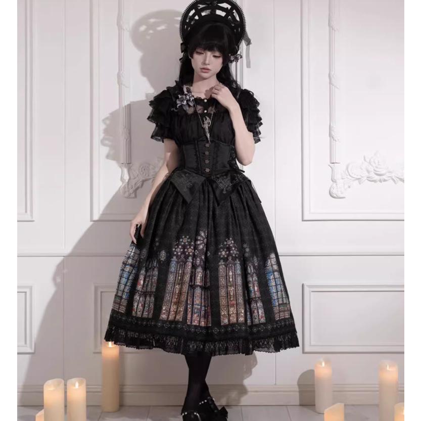 ロリータファッション スカート + コルセット付き 彩色 ステンドグラス