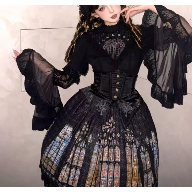 ロリータファッション スカート + コルセット付き 彩色 ステンドグラス