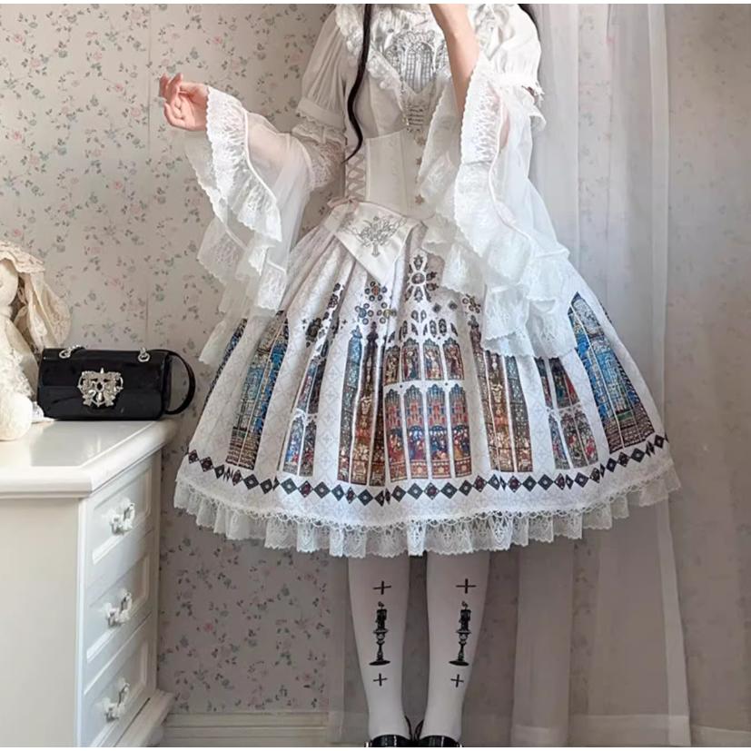 ロリータファッション スカート + コルセット付き 彩色 ステンドグラス
