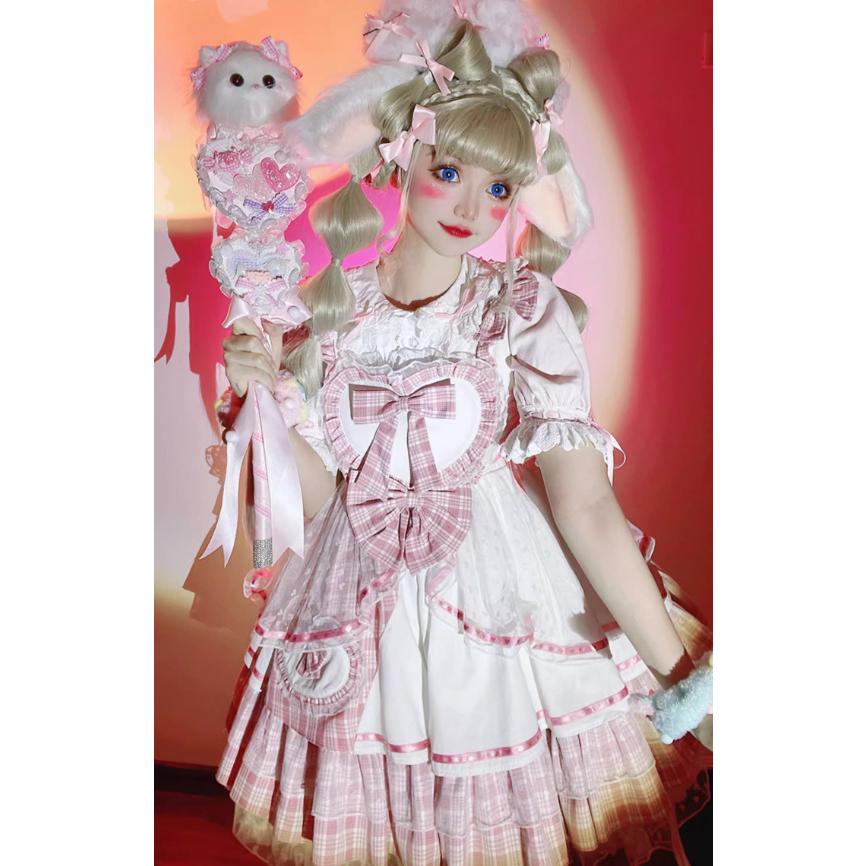 甘ロリ ジャンパースカート のみ チェック柄 ハート フリル ミニ丈