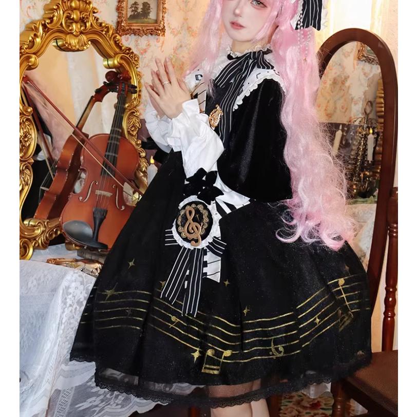 パンク ワンピース+ ケープ + サッシュベルト 徽章 ブローチ 5点セット
