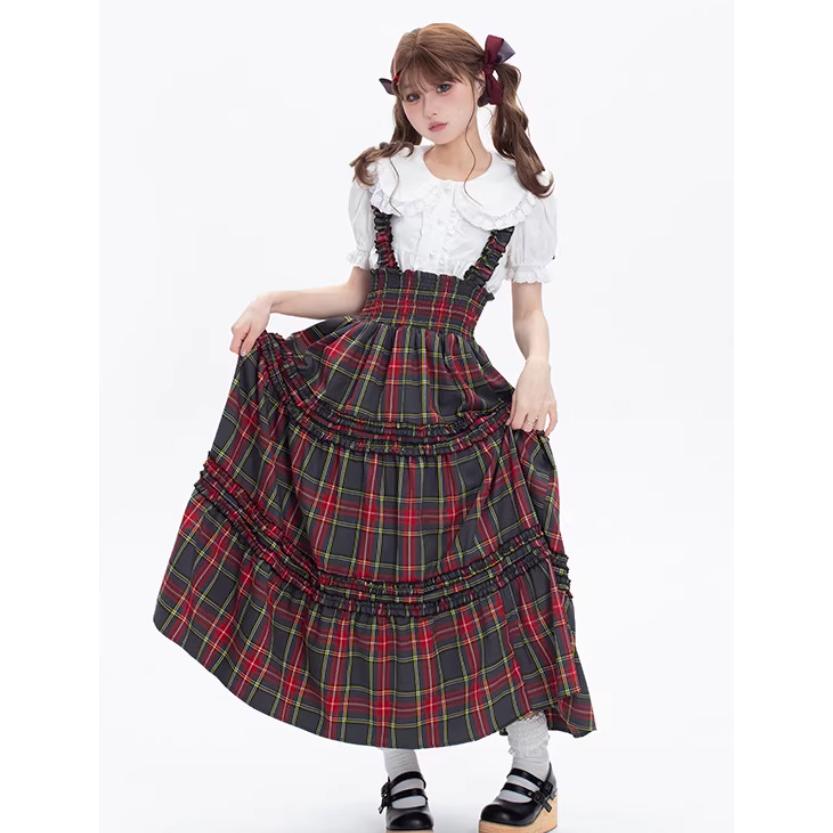 甘ロリ ジャンパースカート のみ 7色 チェック柄 ひざ下丈 ミモレ丈