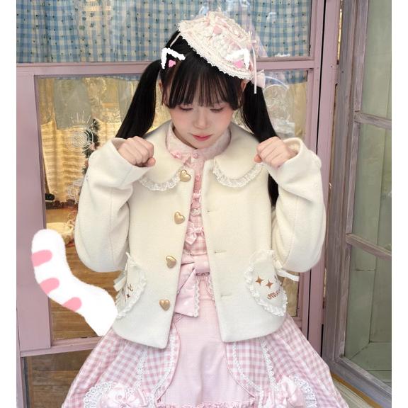 甘ロリ ショートコート のみ 5色 ハートボタン お嬢様 ゆめかわ ゆる