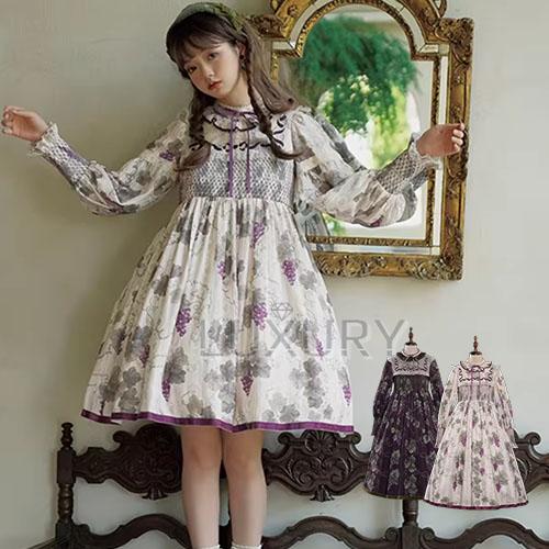 クラシカルロリータ ワンピース のみ 2丈 葡萄 ぶどう柄 長袖 レトロ