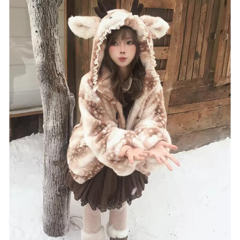 ロリータファッション 甘ロリ フード付き ダッフル風 フェイクファー