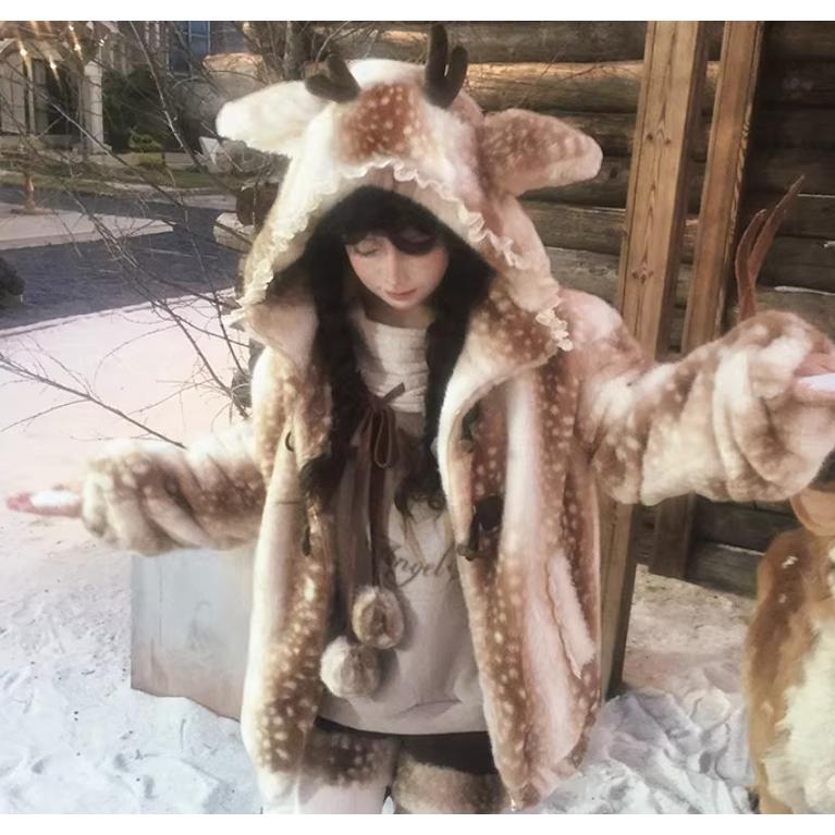 ロリータファッション 甘ロリ フード付き ダッフル風 フェイクファー