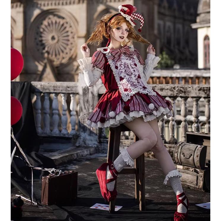 ロリータファッション ワンピース + 胸当てパーツ リボン ベルト