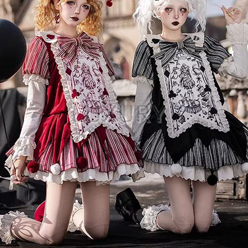 ロリータファッション ワンピース + 胸当てパーツ リボン ベルト 4点