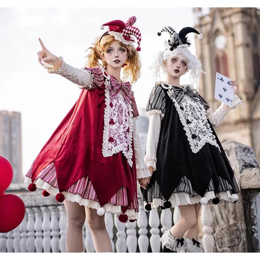 ロリータファッション ワンピース + 胸当てパーツ リボン ベルト 4点