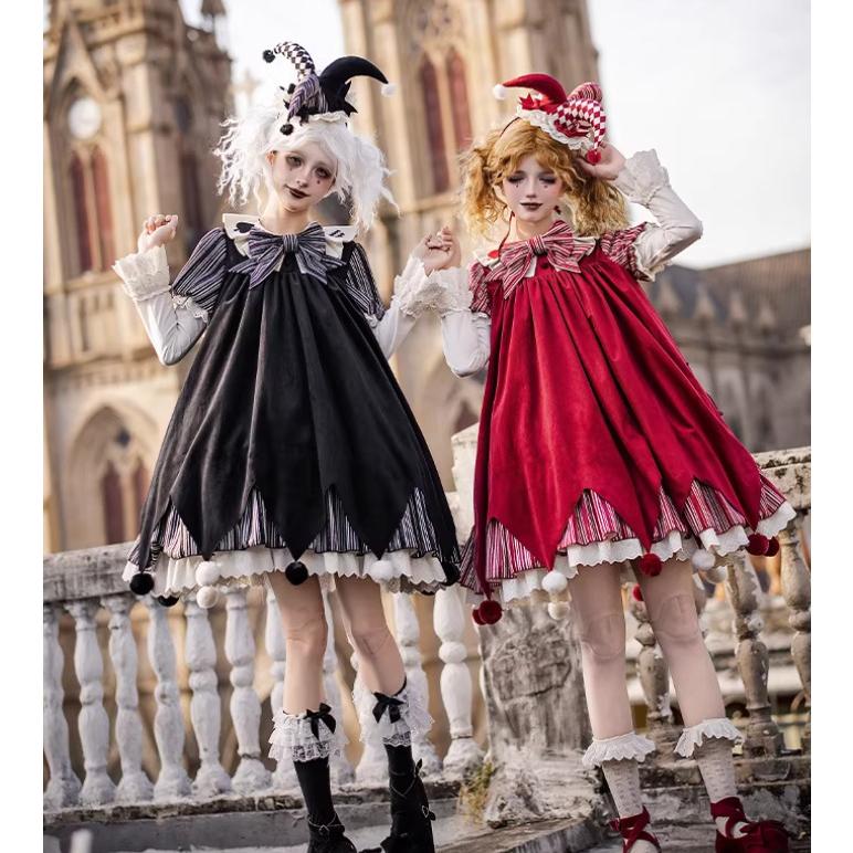 ロリータファッション ワンピース + 胸当てパーツ リボン ベルト 4点