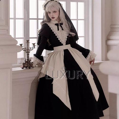 ゴスロリ 懐古lolita ワンピース ヘッドドレス セット ホワイト 白色