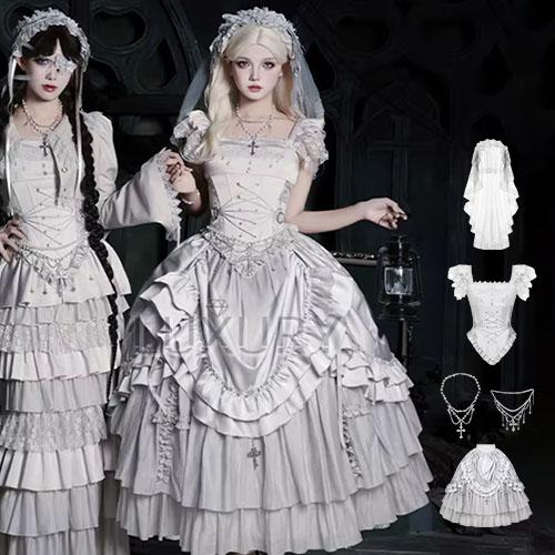 ゴスロリファッション ゴスロリ ロングスカート + コルセット風