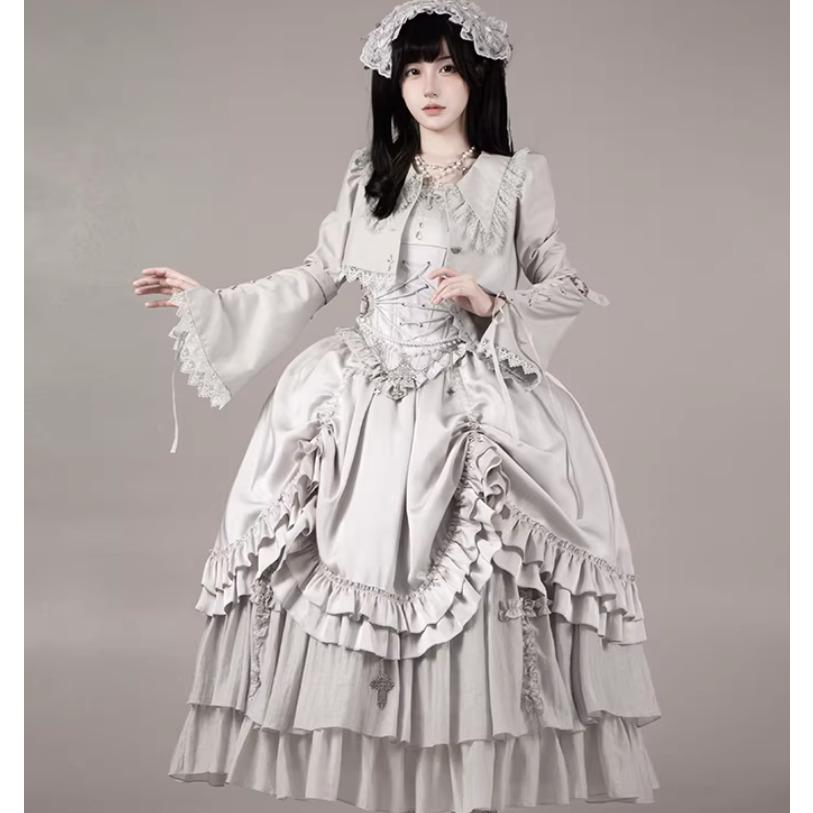 ゴスロリファッション ゴスロリ ロングスカート + コルセット風