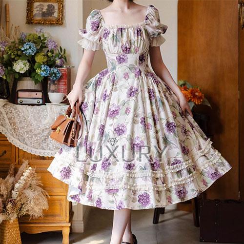 【最終価格】シュエット ハンドメイド 麦わら クラシカルロリータ クラシカルロリータ クラロリ ワンピース のみ スイーツ柄 ぶどう ひざ