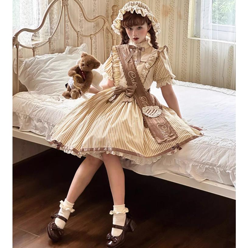 海外ロリータ チョコレートシューズ リボン付き 茶 ロリータファッション ブラウス のみ 3色 チョコレート リボンタイ