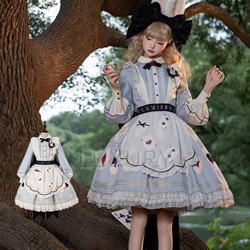 甘ロリ ワンピース + ブローチ のみ プリント 膝丈 ひざ丈 ミディアム