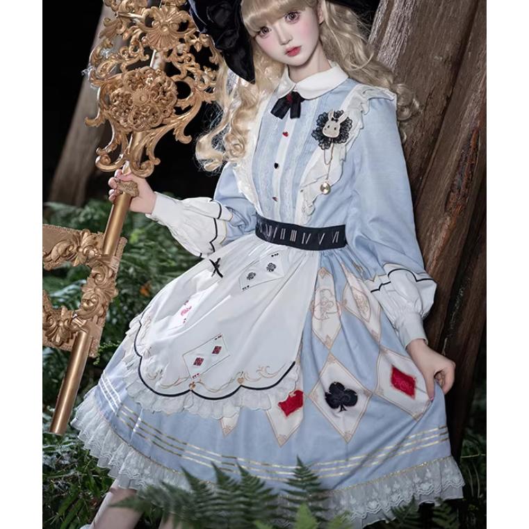 甘ロリ ワンピース + ブローチ のみ プリント 膝丈 ひざ丈 ミディアム