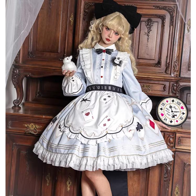 甘ロリ ワンピース + ブローチ のみ プリント 膝丈 ひざ丈 ミディアム