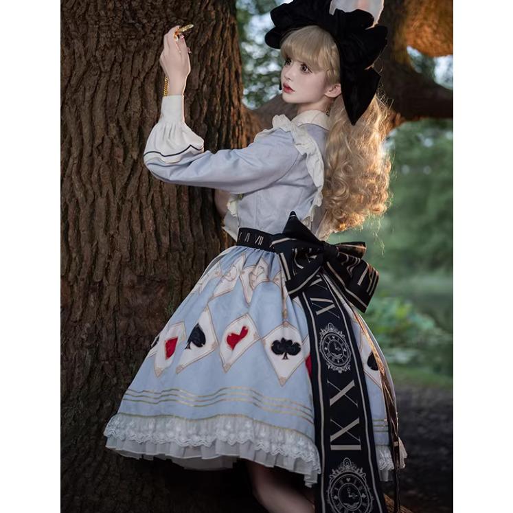 甘ロリ ワンピース + ブローチ のみ プリント 膝丈 ひざ丈 ミディアム