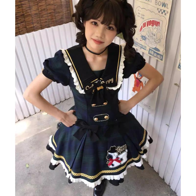 ロリータファッション ワンピース のみ フリル ダルメシアン チェック