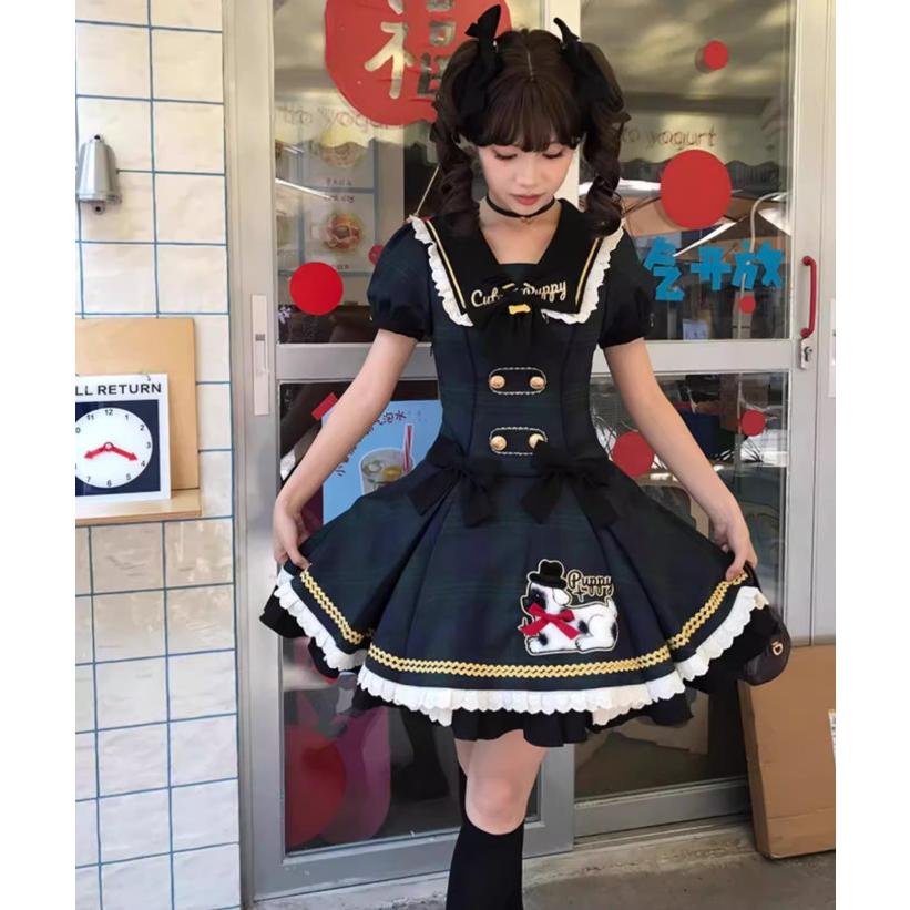 ロリータファッション ワンピース のみ フリル ダルメシアン チェック